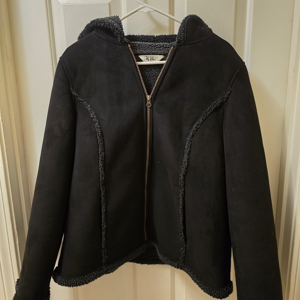 Ll Bean Black Shearling Jacket Size L - image 1